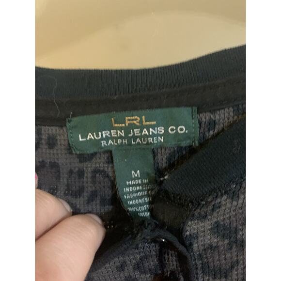 Lauren jeans leopard print long sleeve blouse animal print patterned shirt SZ M - Picture 5 of 6